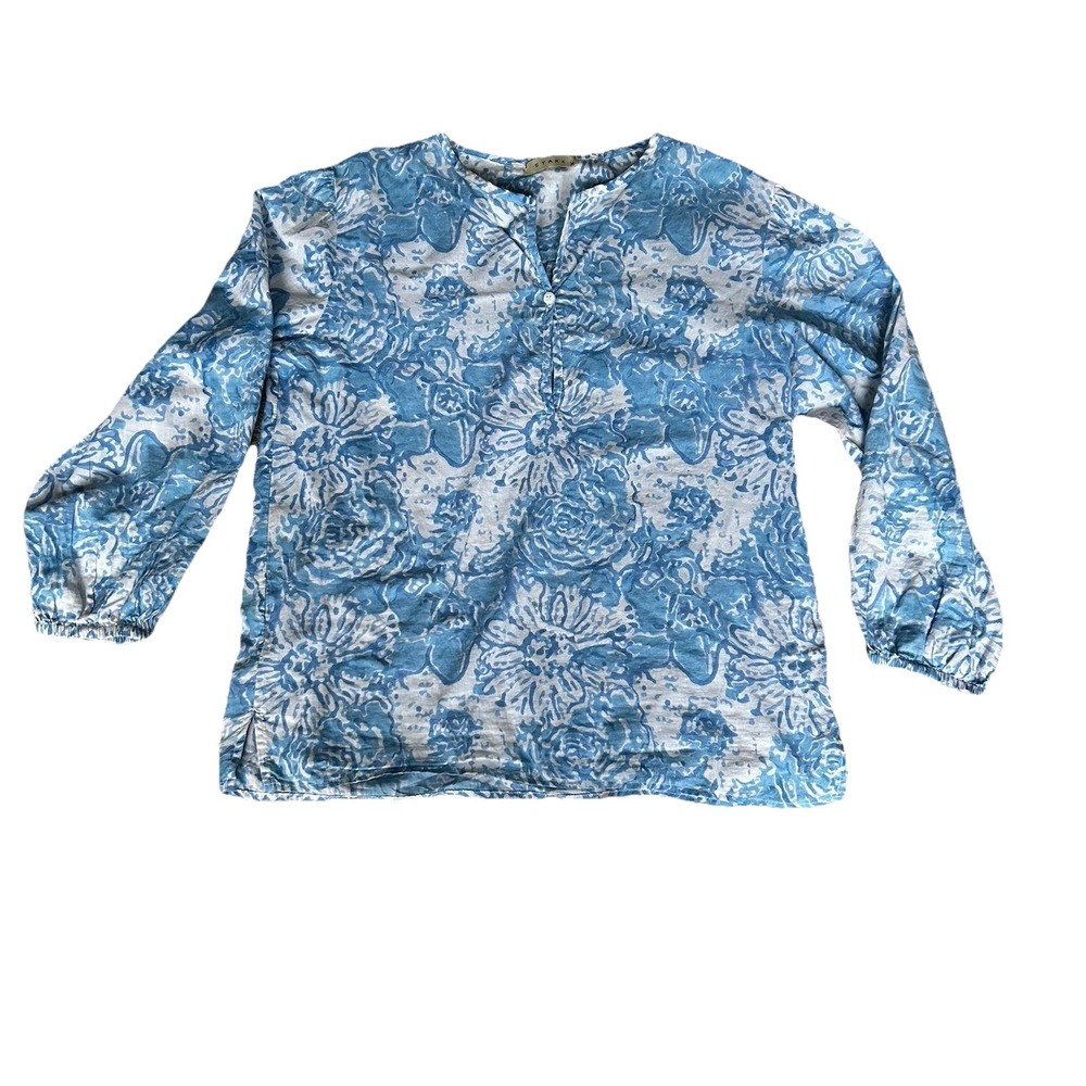 Stark X Women's Blue / White Floral Pullover Blouse Size Small Made In USA